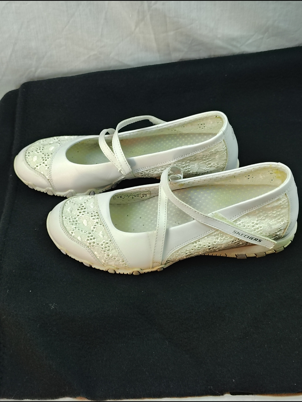 White Women's Mary Jane Flats with Floral Lace Accent - Picture 5 of 7